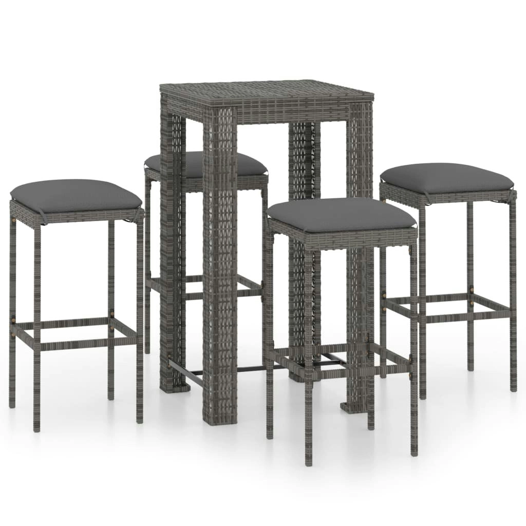 5 Piece Garden Bar Set with Cushions Poly Rattan Grey 3064779