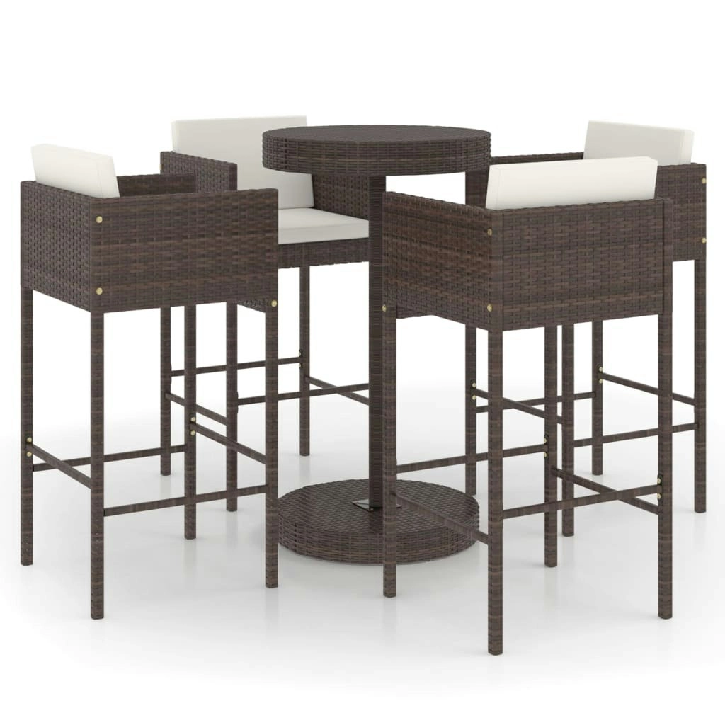 5 Piece Garden Bar Set with Cushions Poly Rattan Brown 3094774