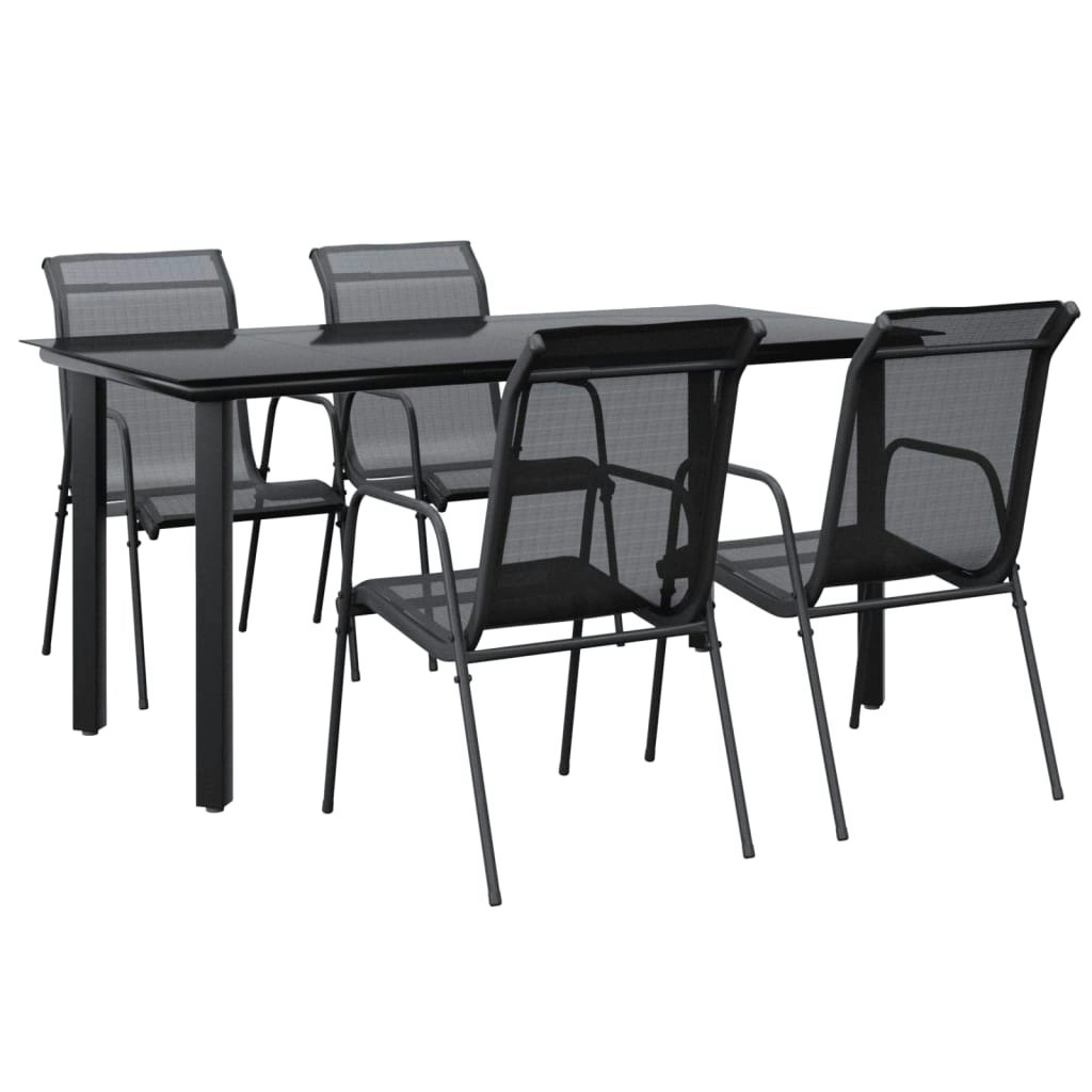 5 Piece Garden Dining Set Black Steel and Textilene 3200694