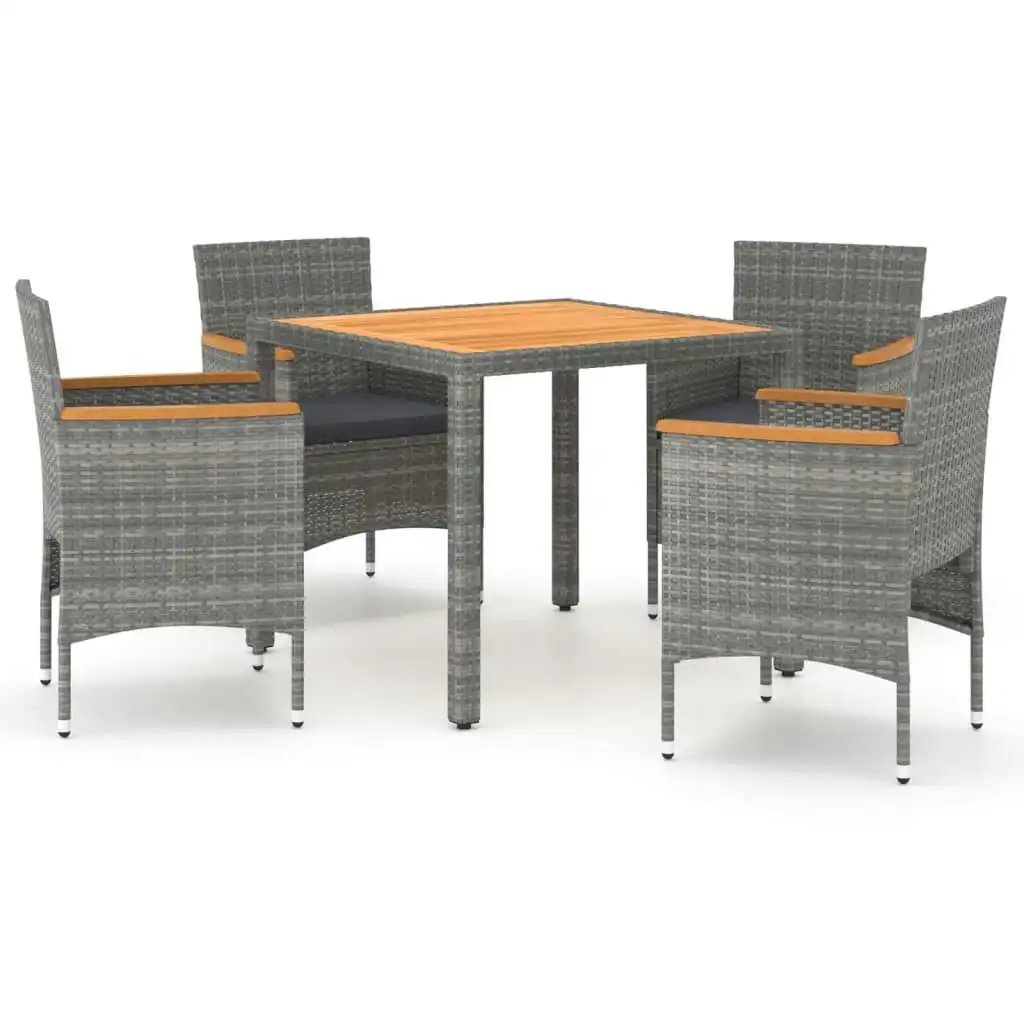 5 Piece Garden Dining Set Poly Rattan & Solid Acacia Wood Grey 3058417