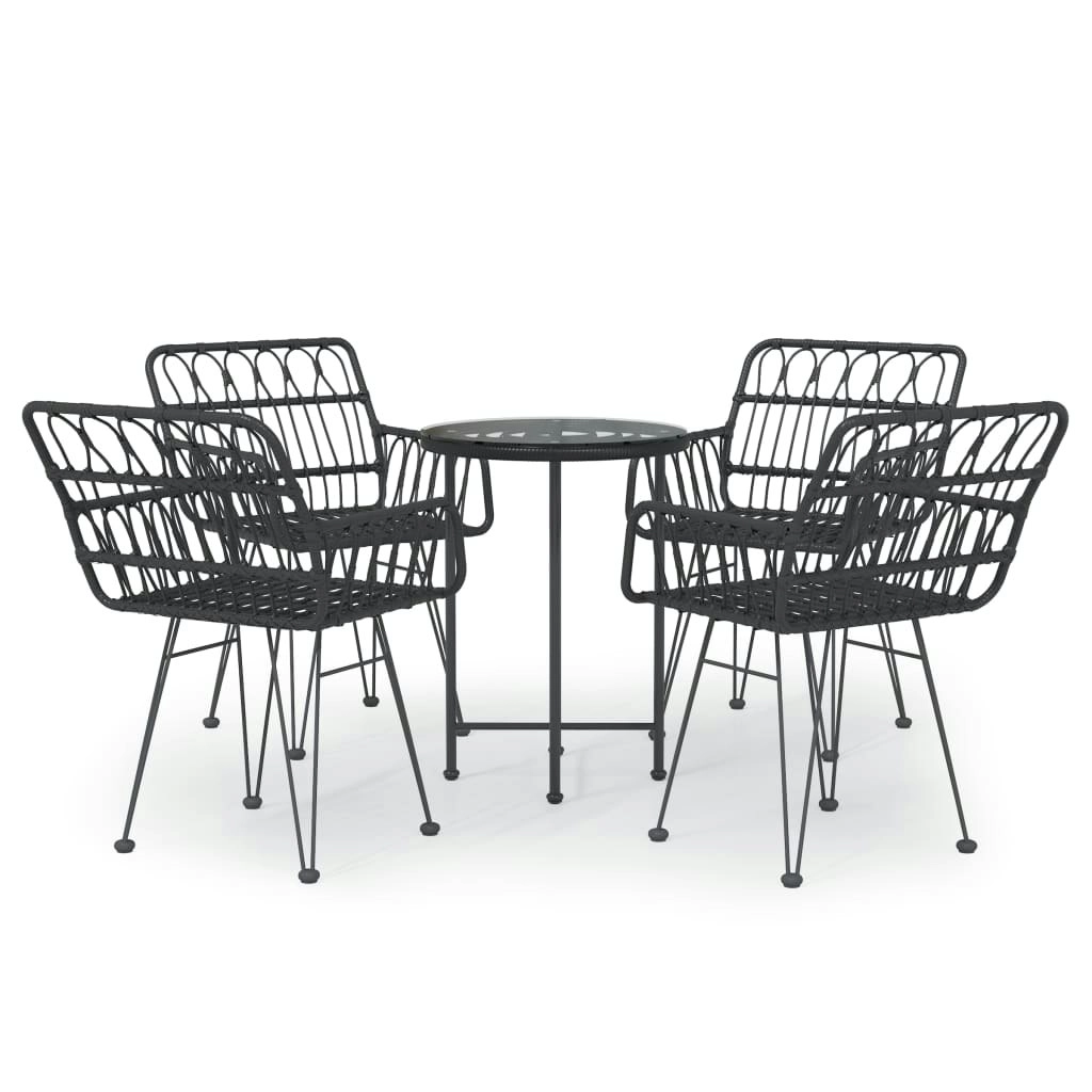 5 Piece Garden Dining Set Black Poly Rattan 3157838