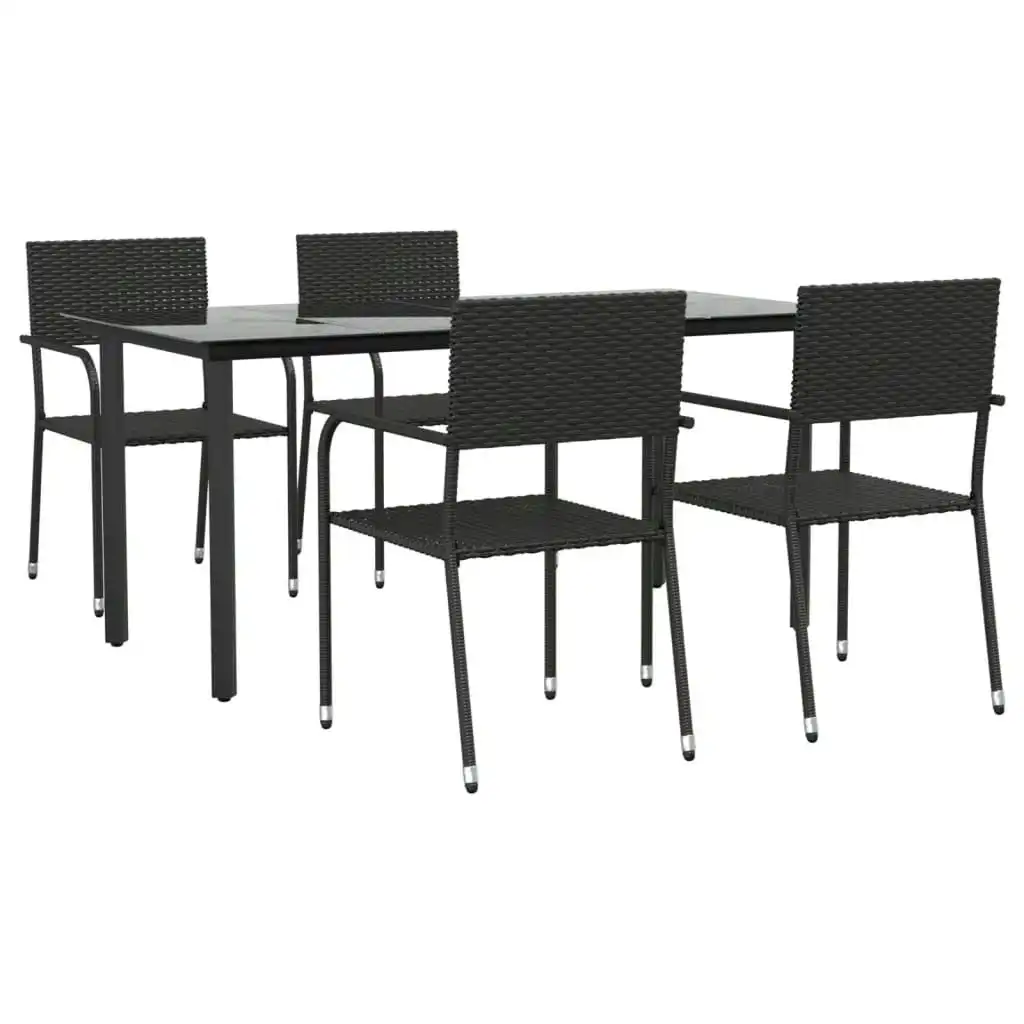 5 Piece Garden Dining Set Black Poly Rattan 3156750