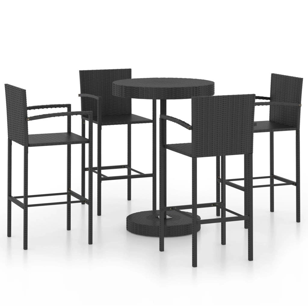 5 Piece Garden Bar Set Poly Rattan Black 3064772