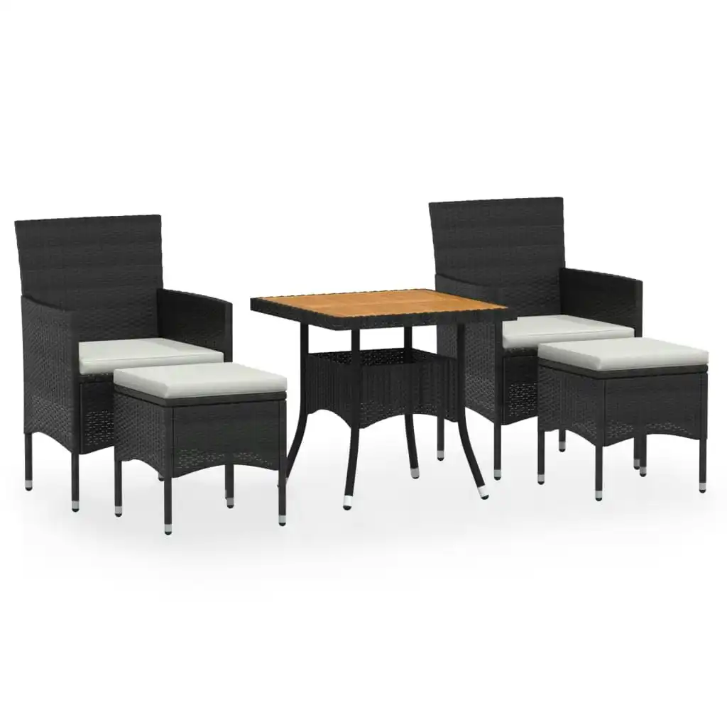 5 Piece Garden Dining Set Poly Rattan & Solid Acacia Wood Black 3058332