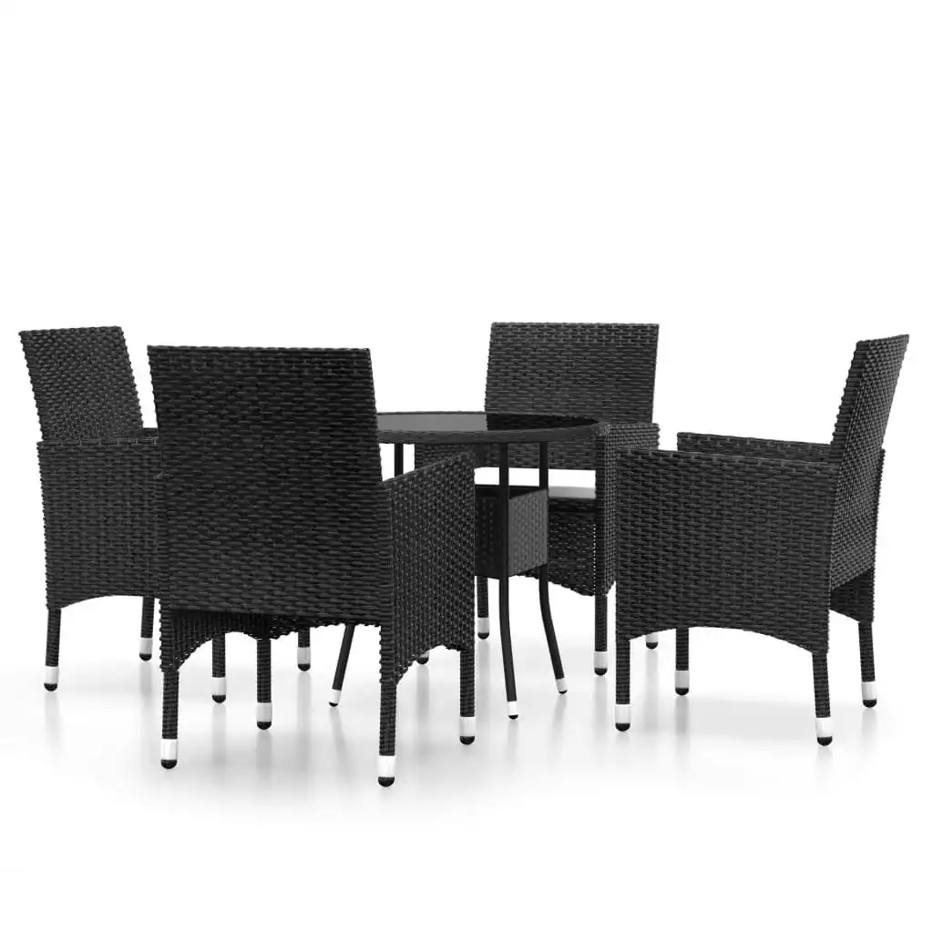 5 Piece Garden Dining Set Poly Rattan Black 3058488