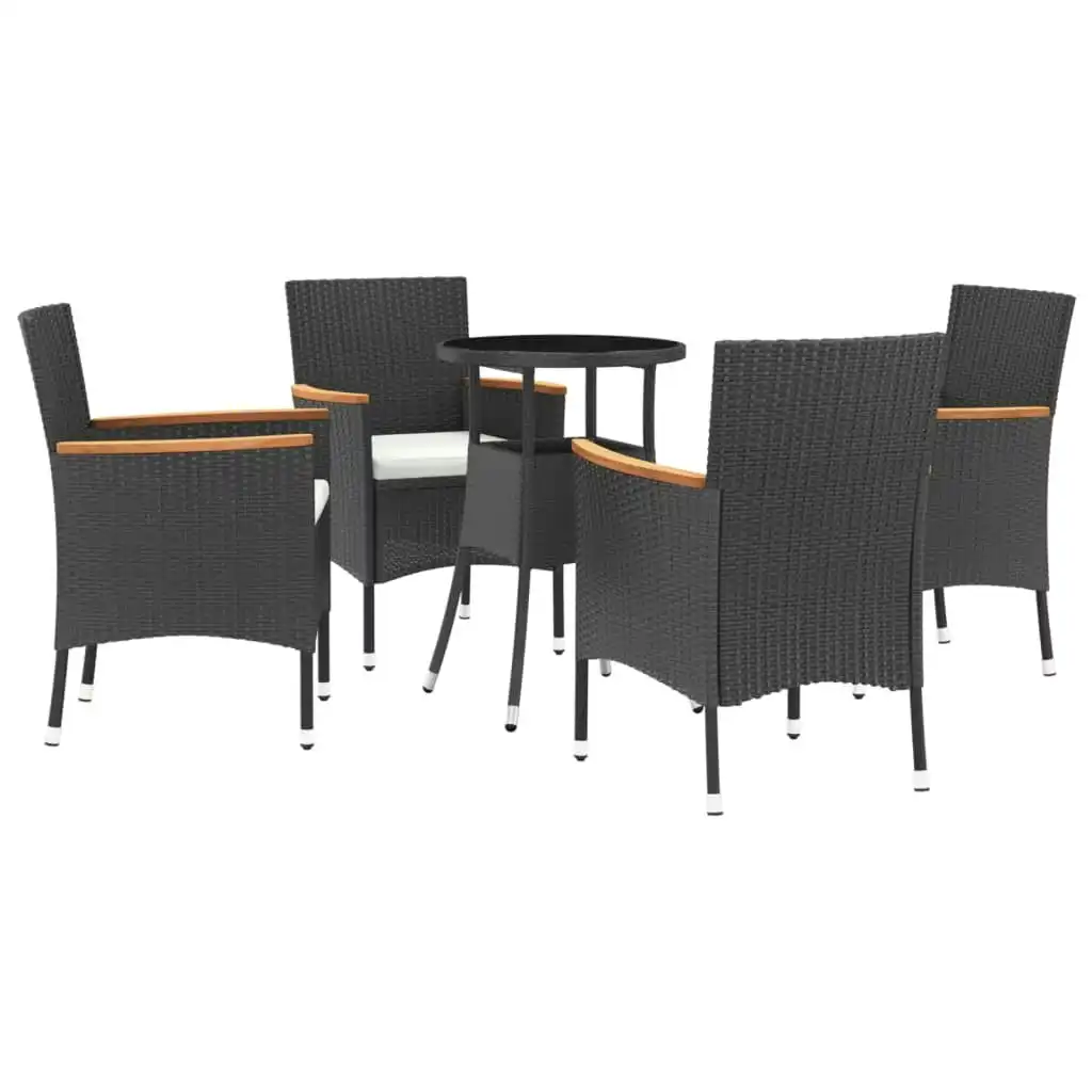 5 Piece Garden Bistro Set with Cushions Black Poly Rattan 3187423