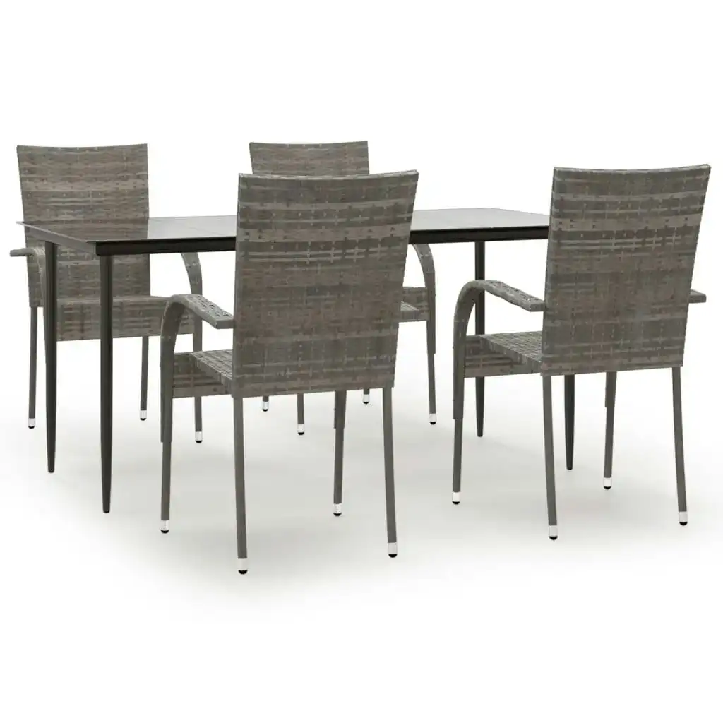 5 Piece Garden Dining Set Grey Poly Rattan 3156676