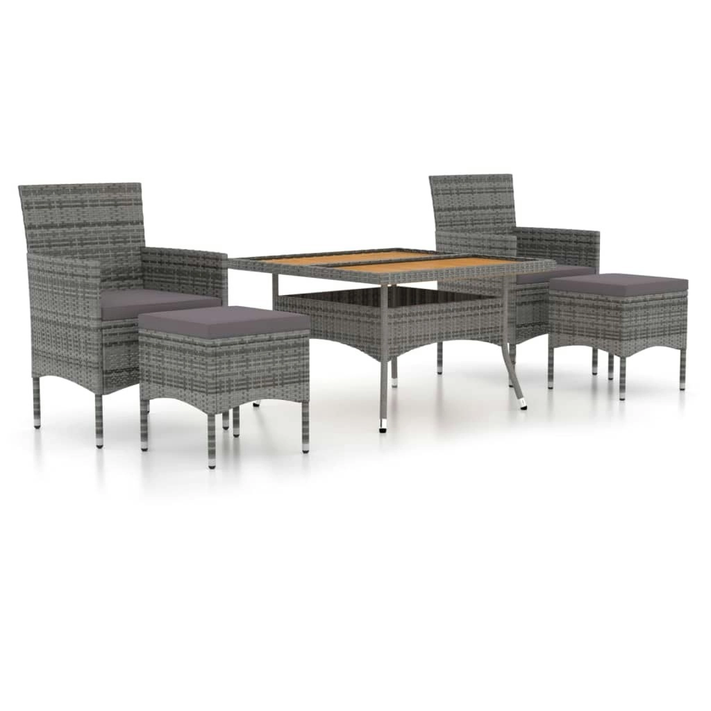 5 Piece Garden Dining Set Poly Rattan & Solid Acacia Wood Grey 3058353