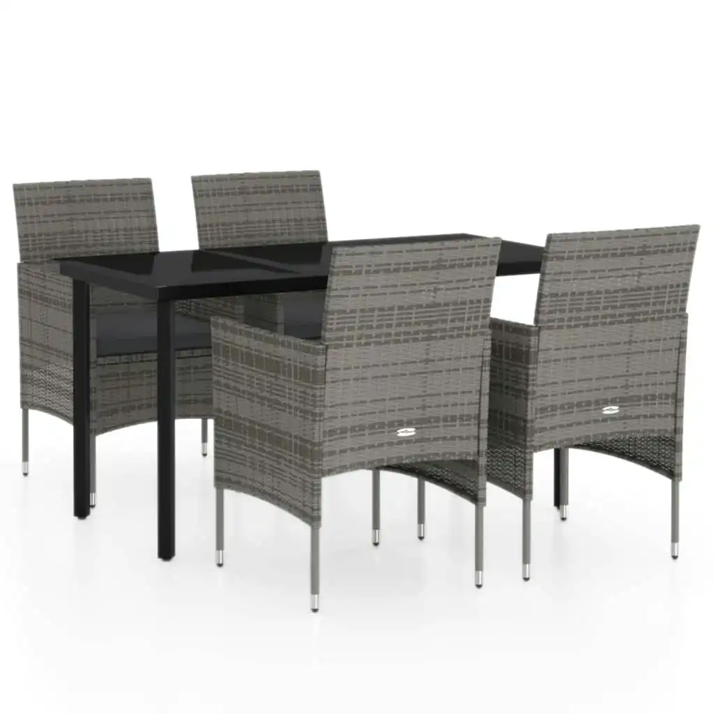 5 Piece Garden Dining Set with Cushions Grey and Black 3099289