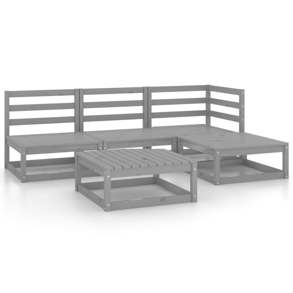 5 Piece Garden Lounge Set Grey Solid Pinewood 3075491