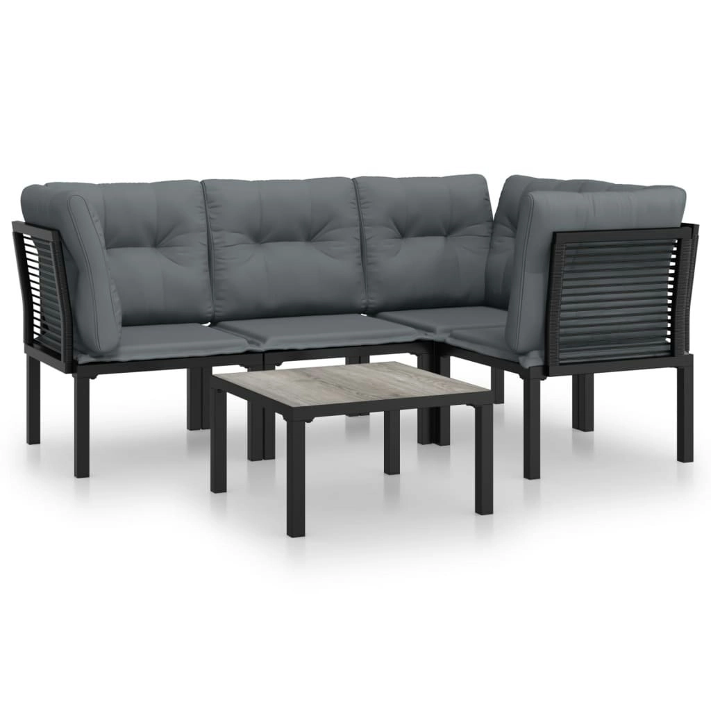 5 Piece Garden Lounge Set Black and Grey Poly Rattan 3187752