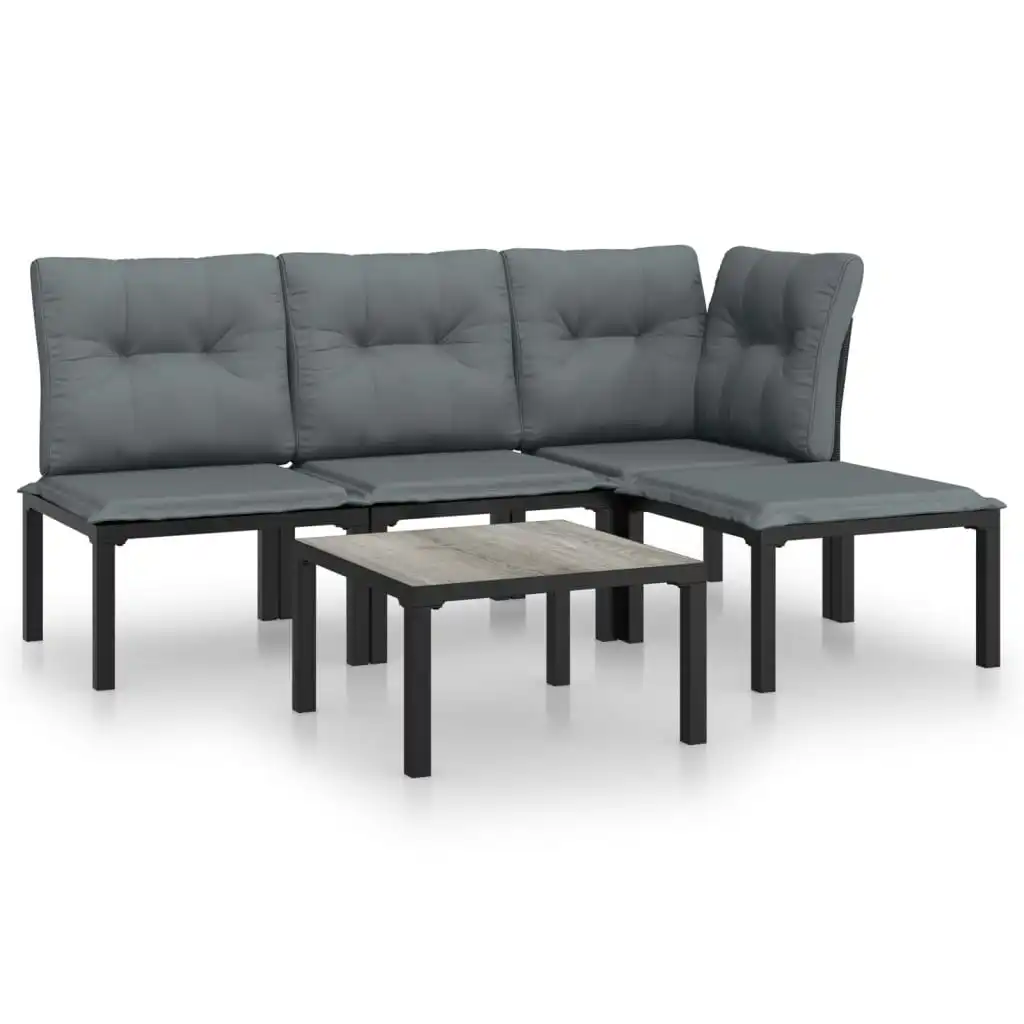 5 Piece Garden Lounge Set Black and Grey Poly Rattan 3187744