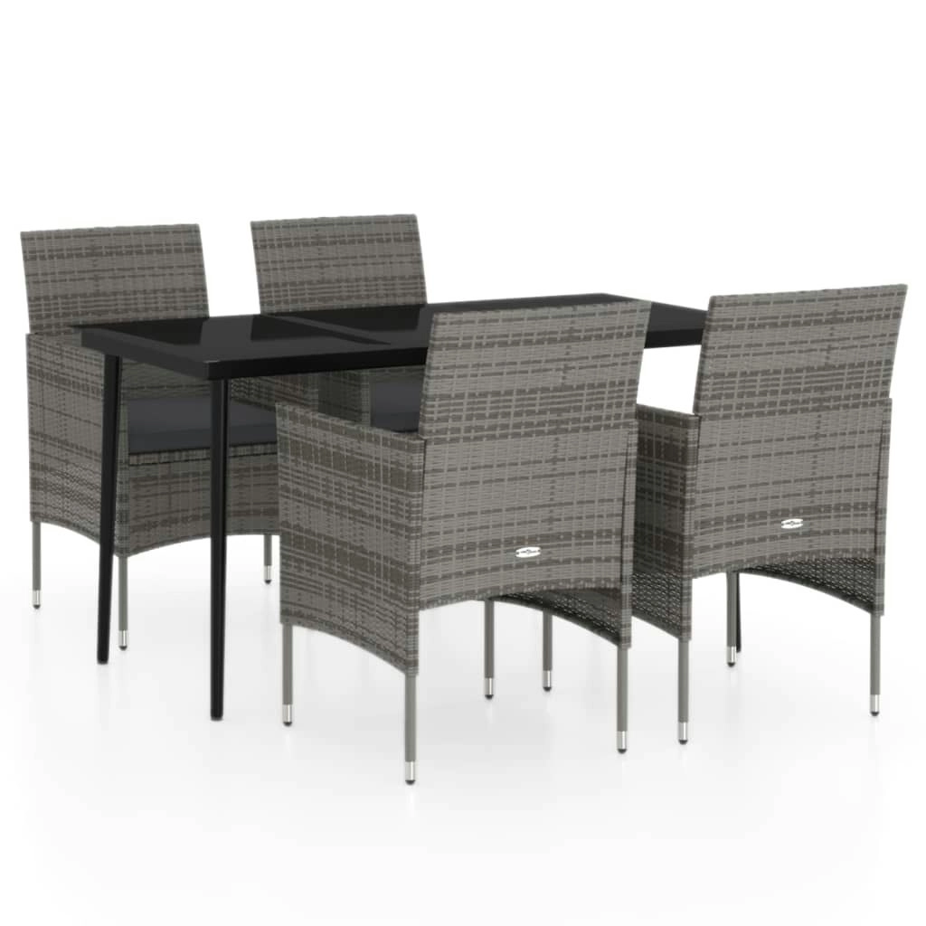 5 Piece Garden Dining Set with Cushions Grey and Black 3099313