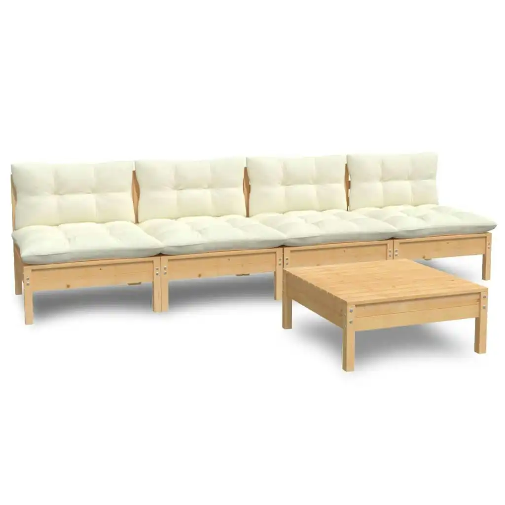 5 Piece Garden Lounge Set with Cream Cushions Pinewood 3096130