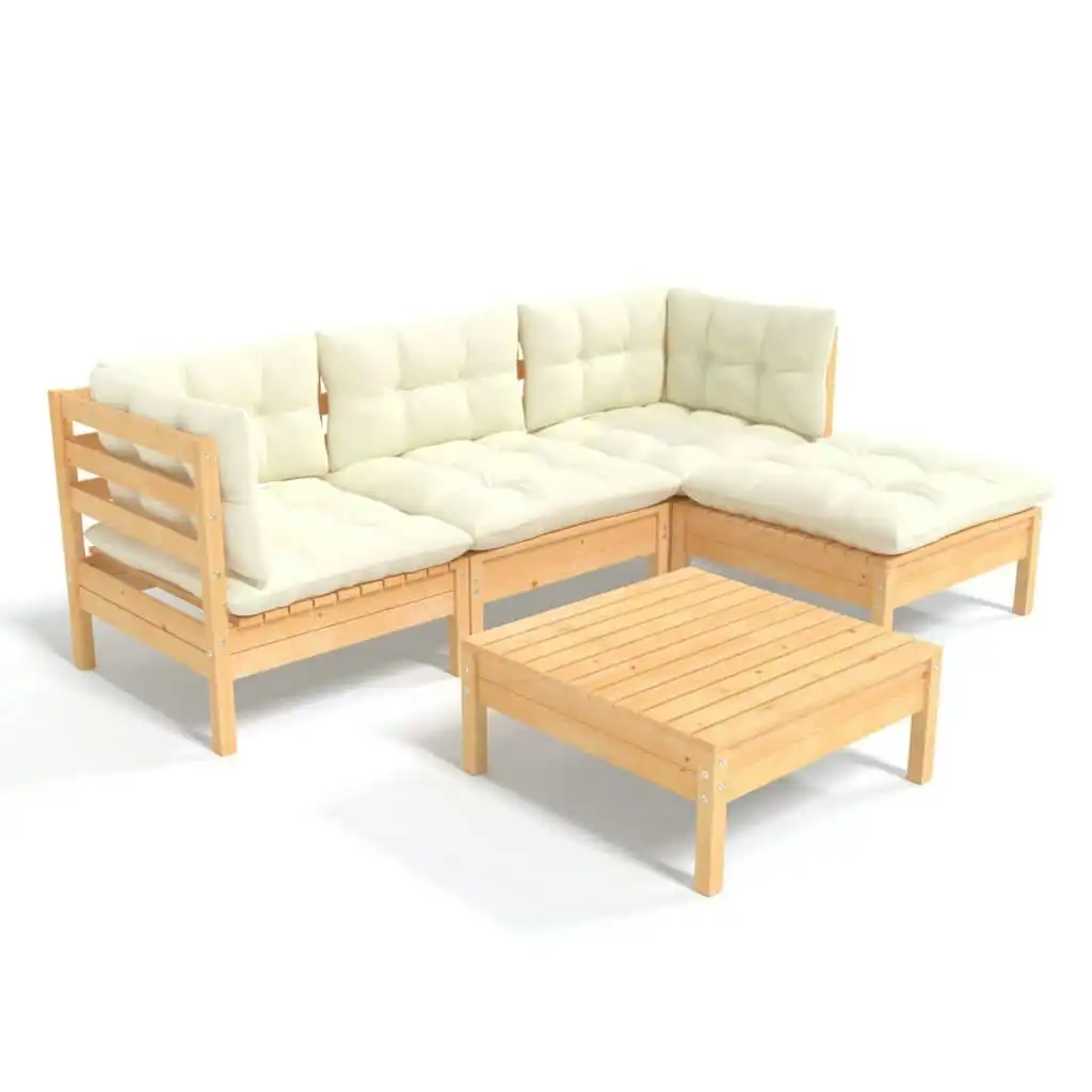 5 Piece Garden Lounge Set with Cream Cushions Pinewood 3096352