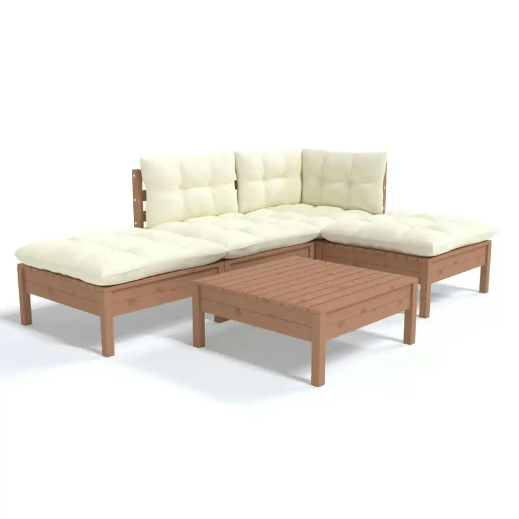 5 Piece Garden Lounge Set with Cushions Honey Brown Pinewood 3096295