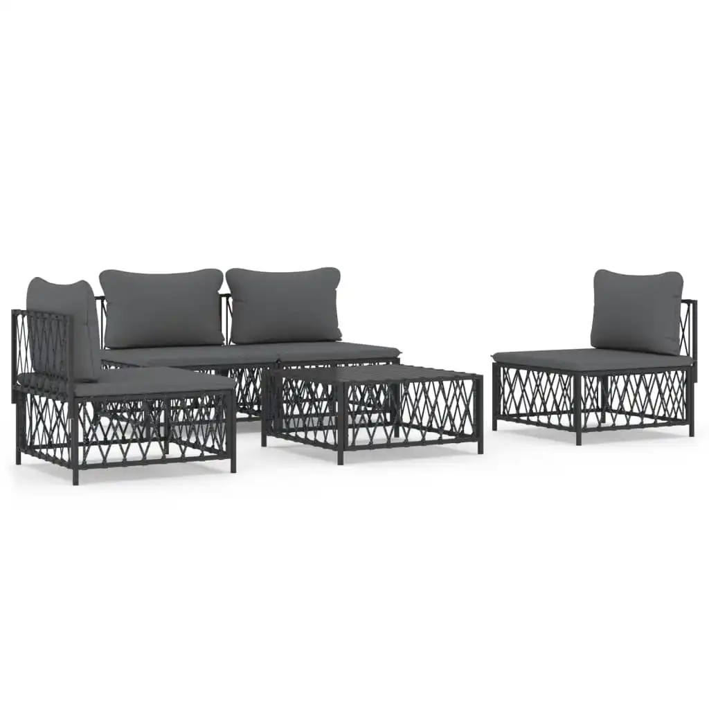 5 Piece Garden Lounge Set with Cushions Anthracite Steel 3186833