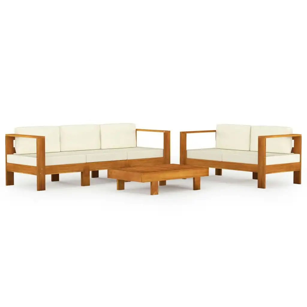 5 Piece Garden Lounge Set with Cream White Cushions Acacia Wood 3057930