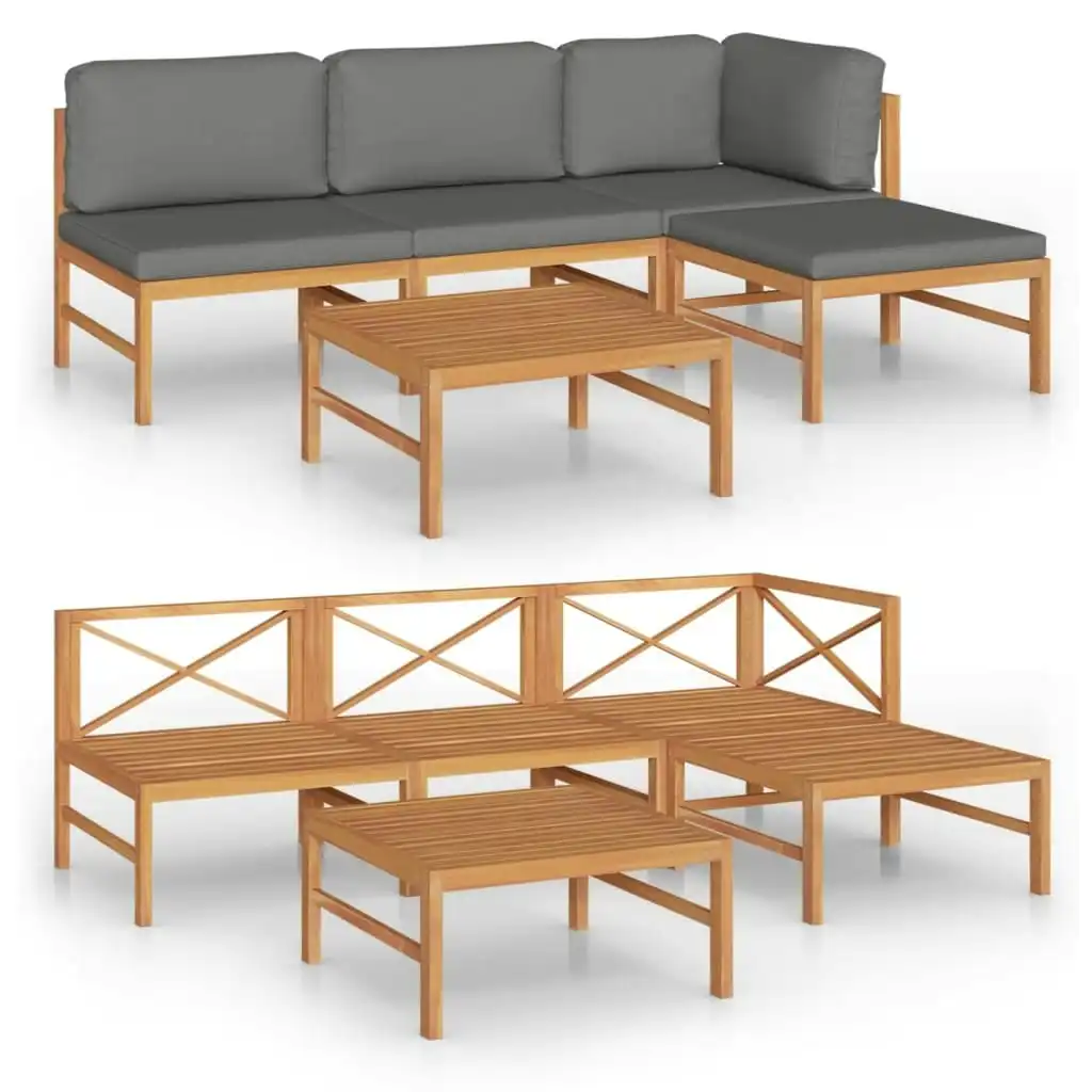 5 Piece Garden Lounge Set with Grey Cushions Solid Teak Wood 3087197