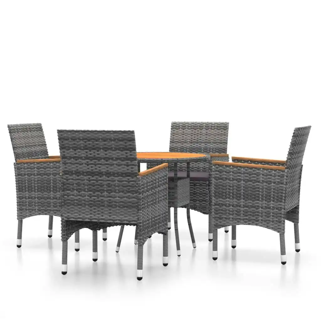 5 Piece Garden Dining Set Poly Rattan Grey 3058497