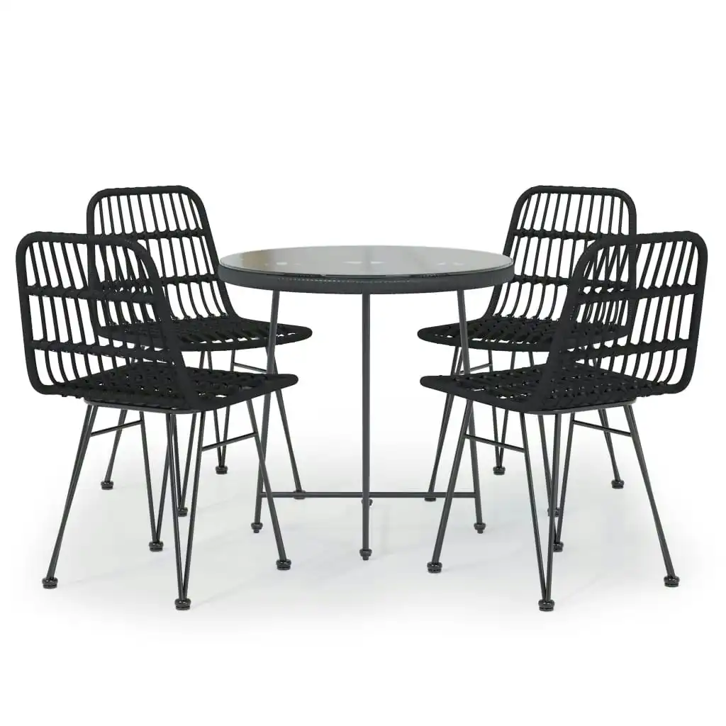 5 Piece Garden Dining Set Black Poly Rattan 3157844