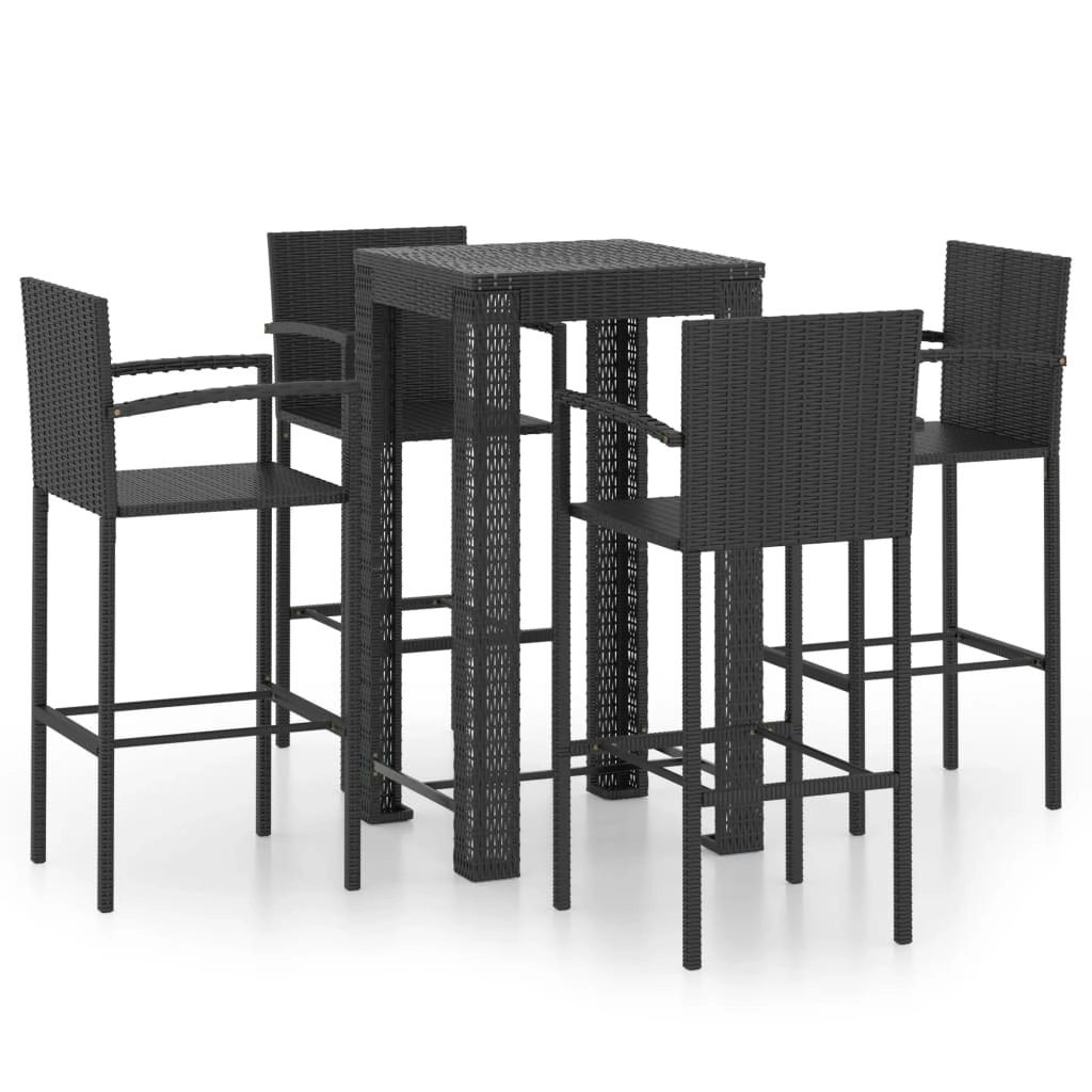 5 Piece Outdoor Bar Set with Armrest Poly Rattan Black 3064808