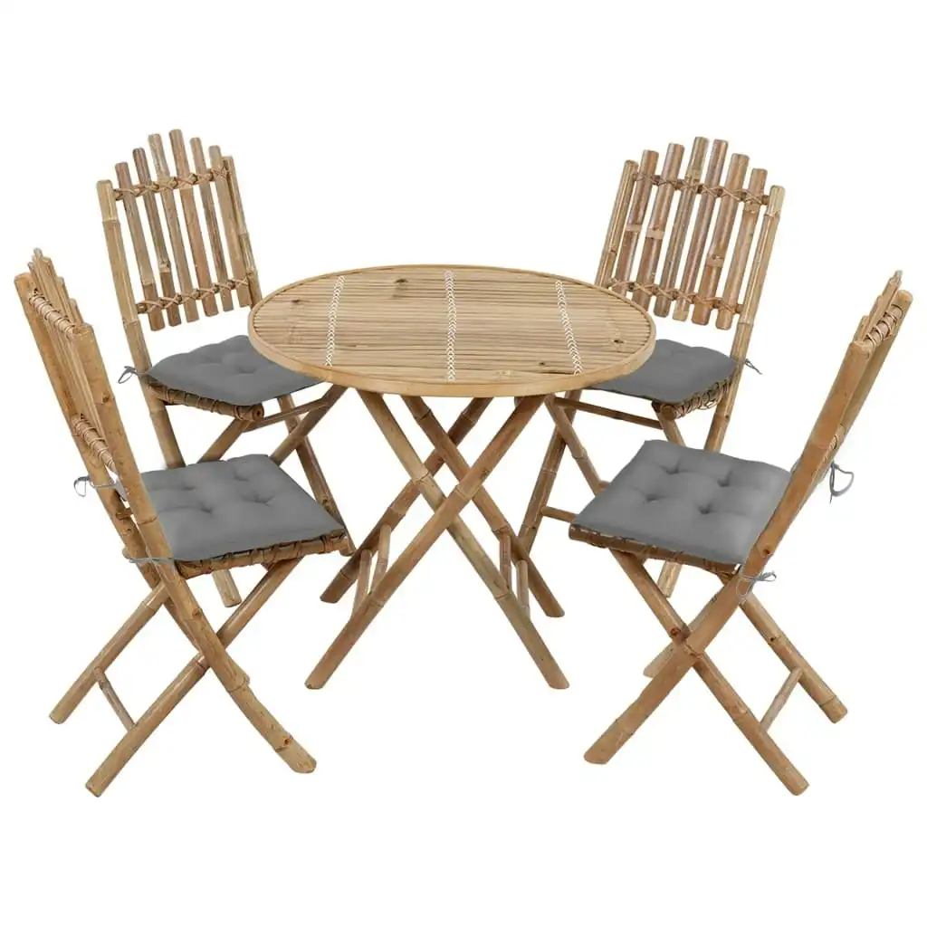 5 Piece Folding Outdoor Dining Set with Cushions Bamboo 3063976