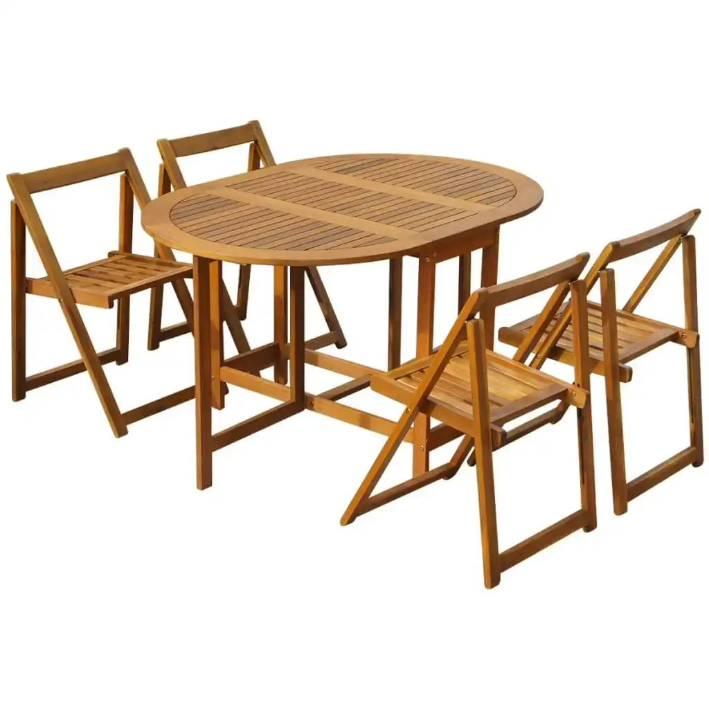 5 Piece Folding Outdoor Dining Set Solid Acacia Wood 45594