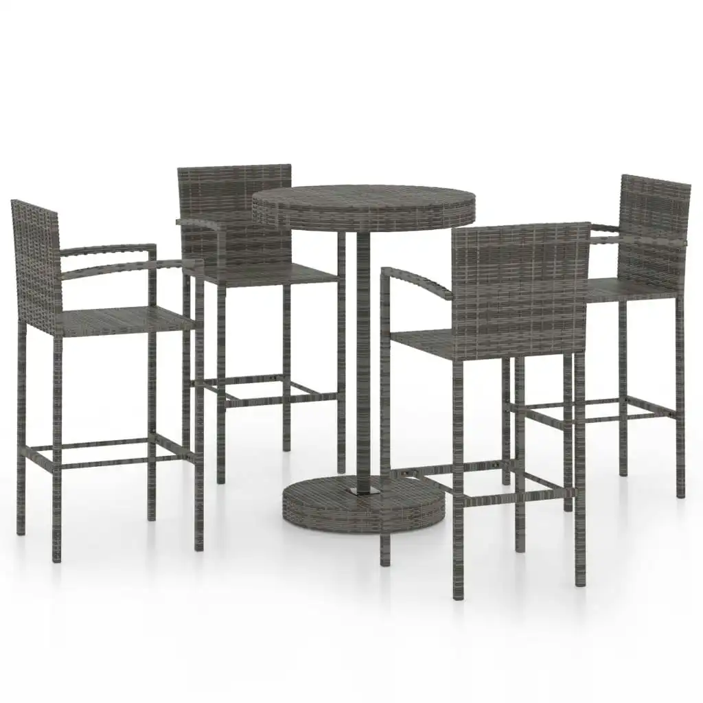 5 Piece Garden Bar Poly Rattan Grey 3064773