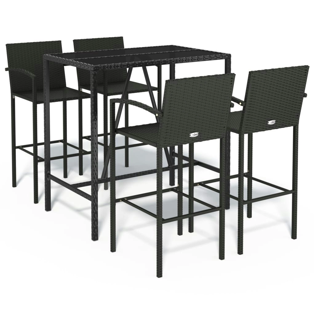 5 Piece Garden Bar Set Black Poly Rattan 3187654