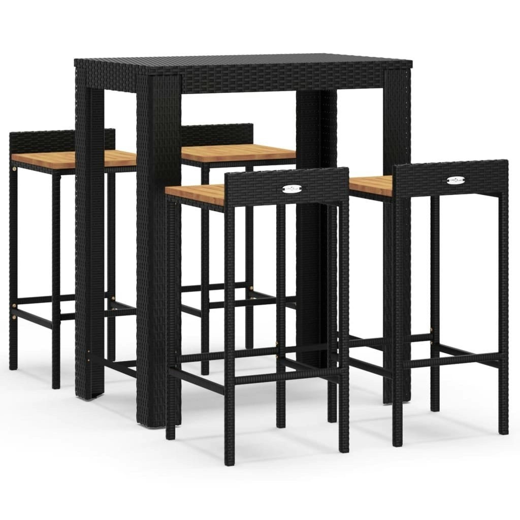 5 Piece Garden Bar Set Black Poly Rattan&Solid Wood Acacia 3187708