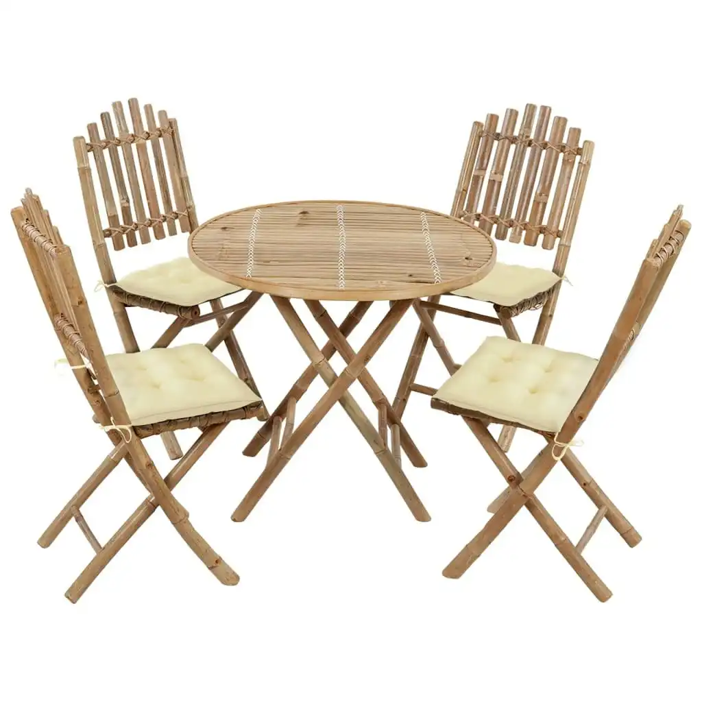 5 Piece Folding Outdoor Dining Set with Cushions Bamboo 3063977