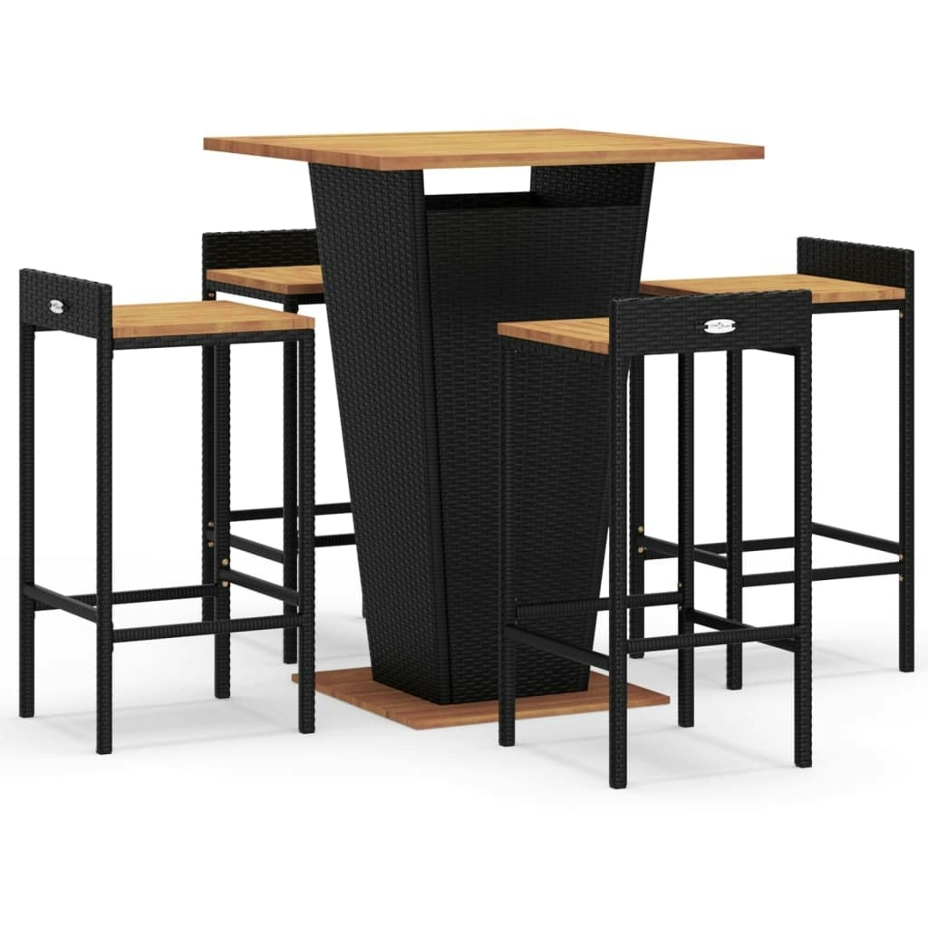 5 Piece Garden Bar Set Black Poly Rattan&Solid Wood Acacia 3187724