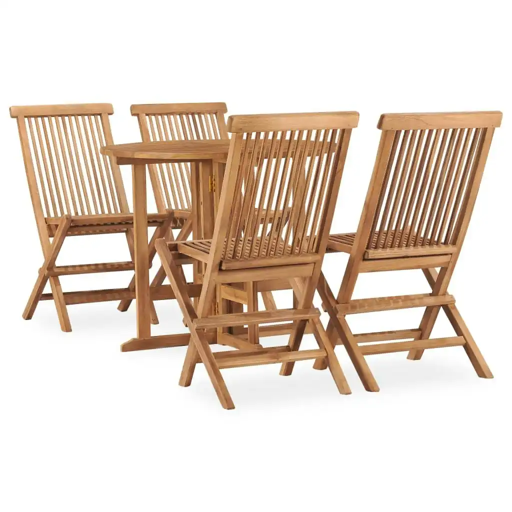 5 Piece Folding Outdoor Dining Set Solid Teak Wood 3059977