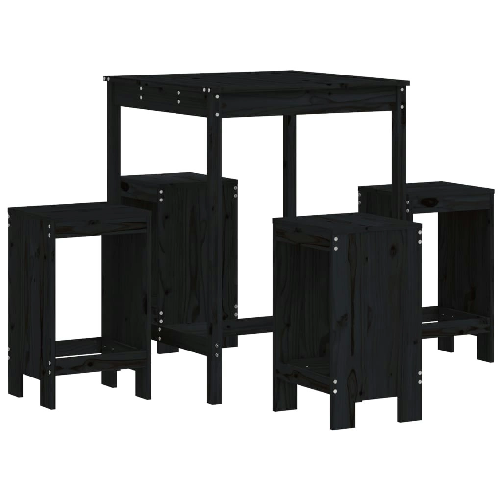 5 Piece Garden Bar Set Black Solid Wood Pine 3157743