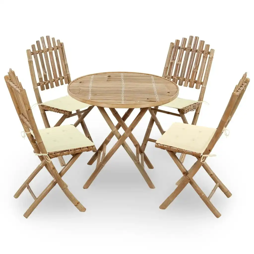 5 Piece Folding Outdoor Dining Set with Cushions Bamboo 3063962