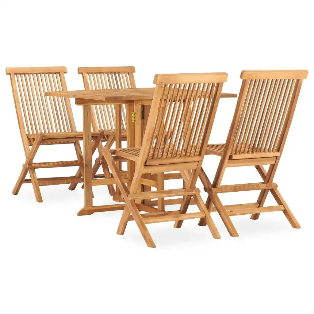 5 Piece Folding Outdoor Dining Set Solid Teak Wood 3059981