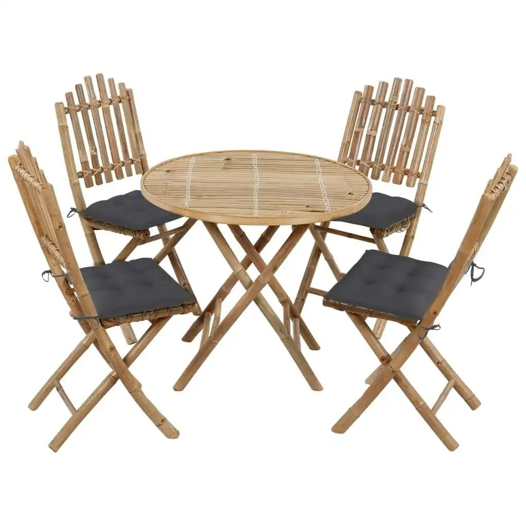 5 Piece Folding Outdoor Dining Set with Cushions Bamboo 3063975