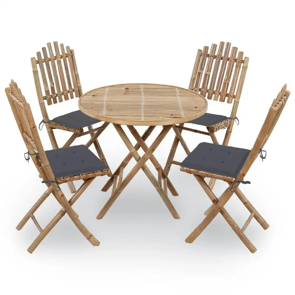 5 Piece Folding Outdoor Dining Set with Cushions Bamboo 3063960