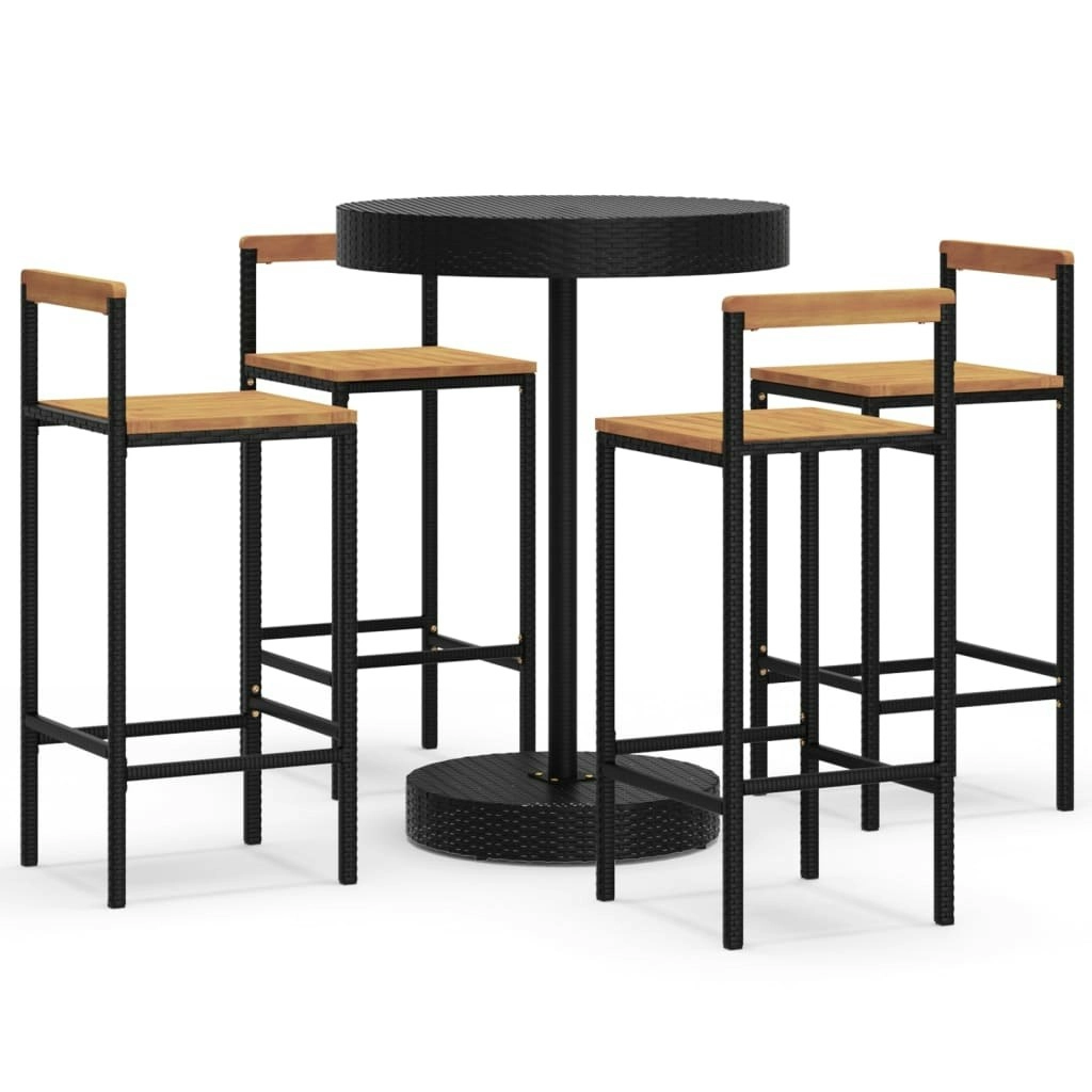 5 Piece Garden Bar Set Black Poly Rattan&Solid Wood Acacia 3187720