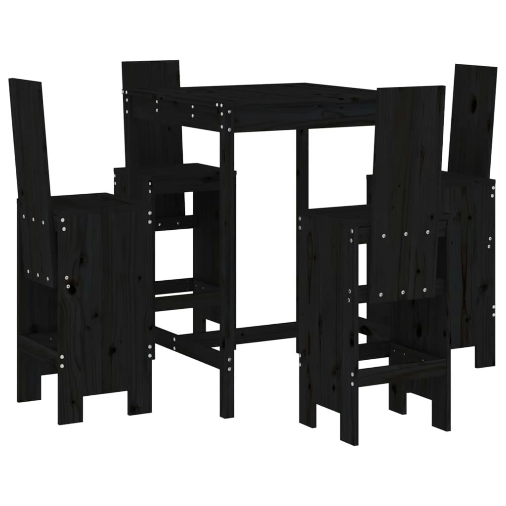 5 Piece Garden Bar Set Black Solid Wood Pine 3157773