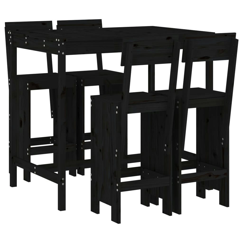 5 Piece Garden Bar Set Black Solid Wood Pine 3157809