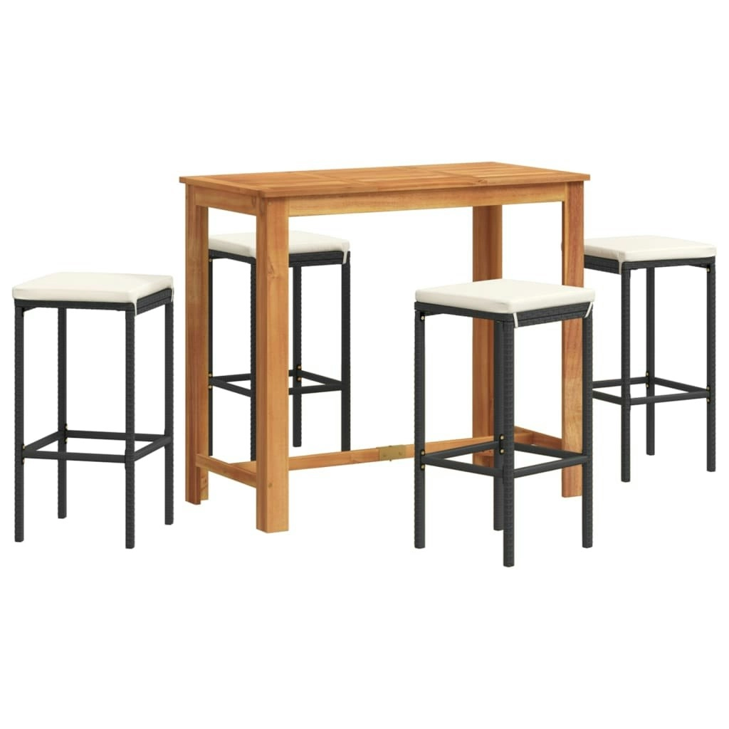 5 Piece Garden Bar Set Black Solid Wood Acacia and Poly Rattan 3295283