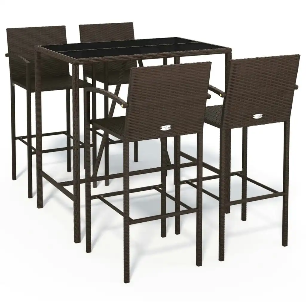 5 Piece Garden Bar Set Brown Poly Rattan 3187653