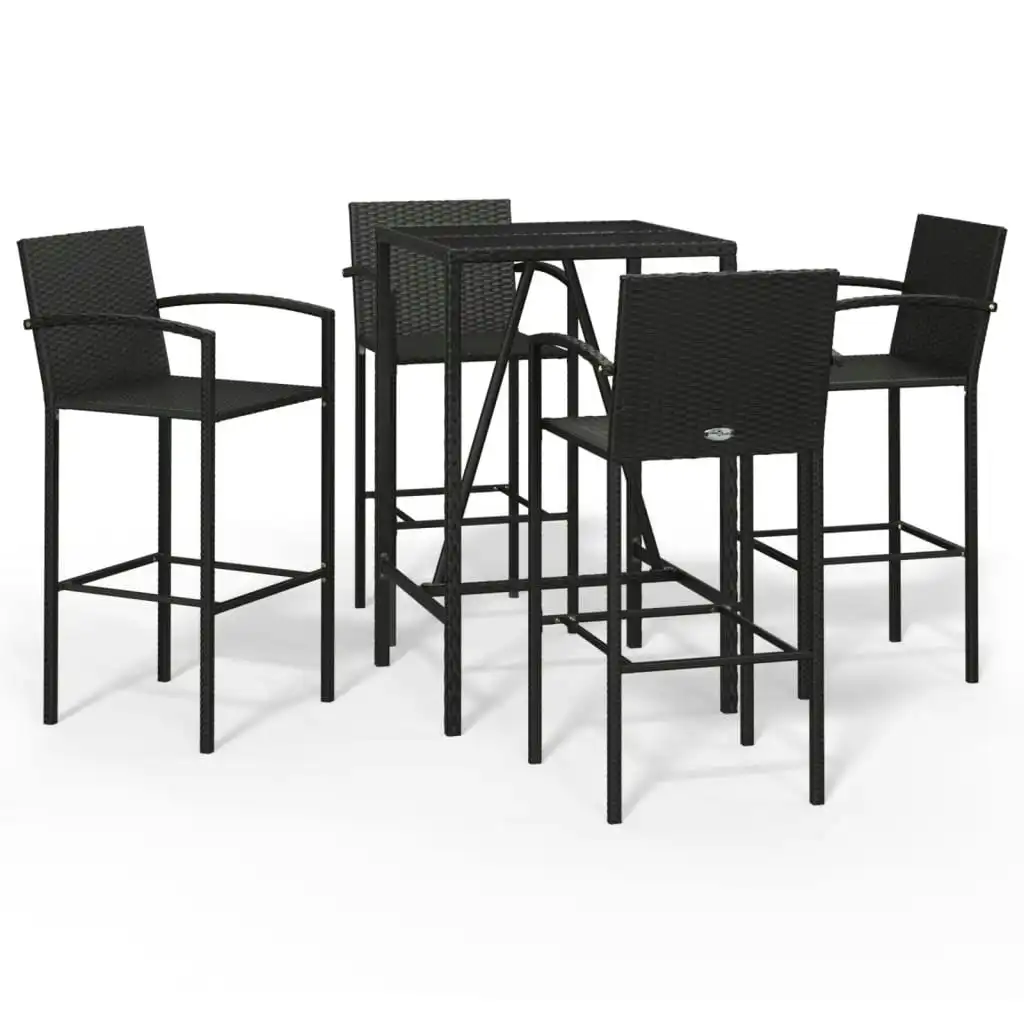 5 Piece Garden Bar Set Black Poly Rattan 3187652