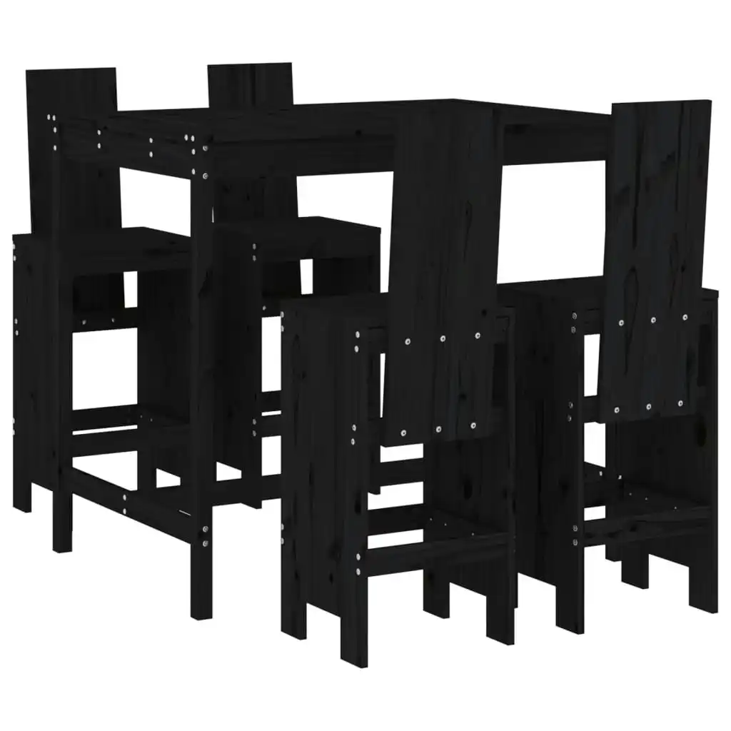 5 Piece Garden Bar Set Black Solid Wood Pine 3157779