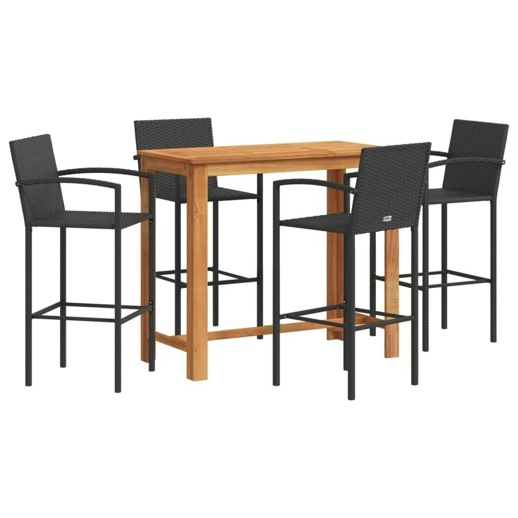 5 Piece Garden Bar Set Black Solid Wood Acacia and Poly Rattan 3295289