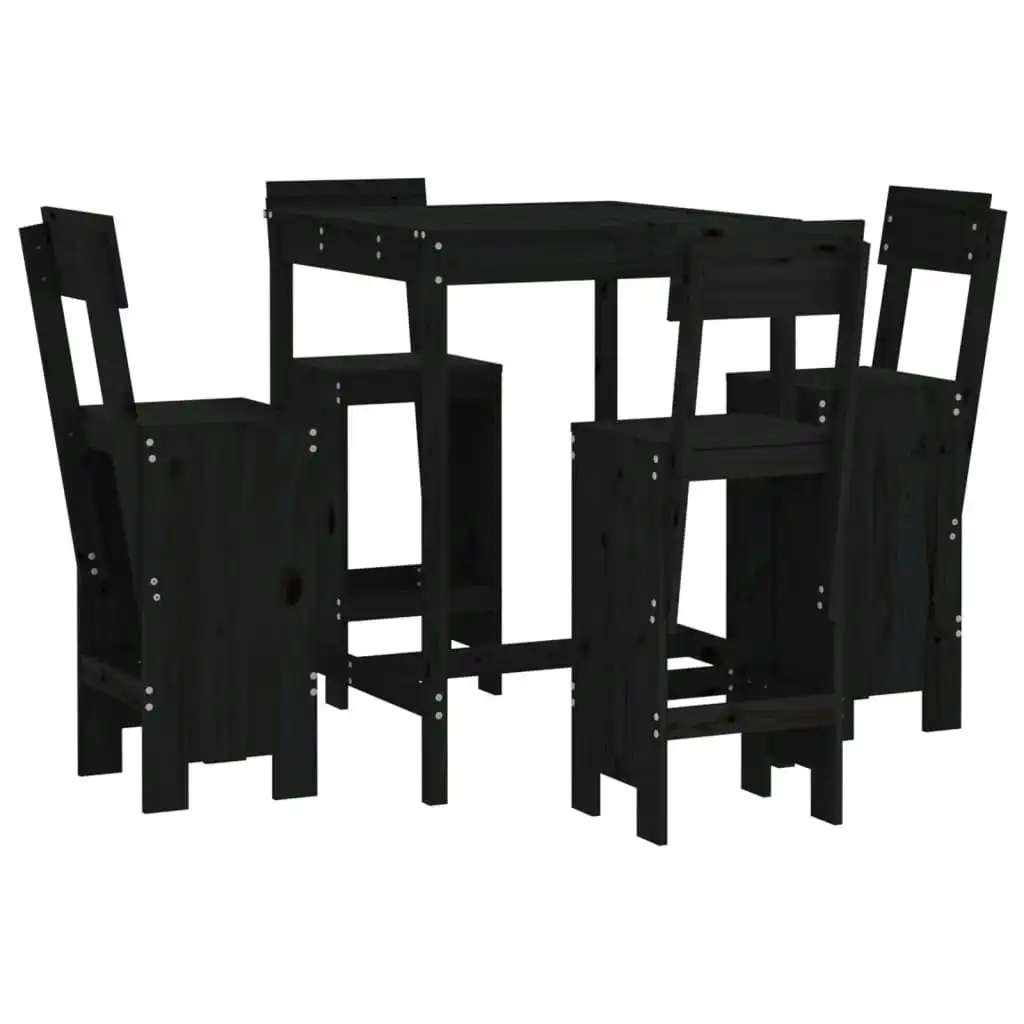 5 Piece Garden Bar Set Black Solid Wood Pine 3157803