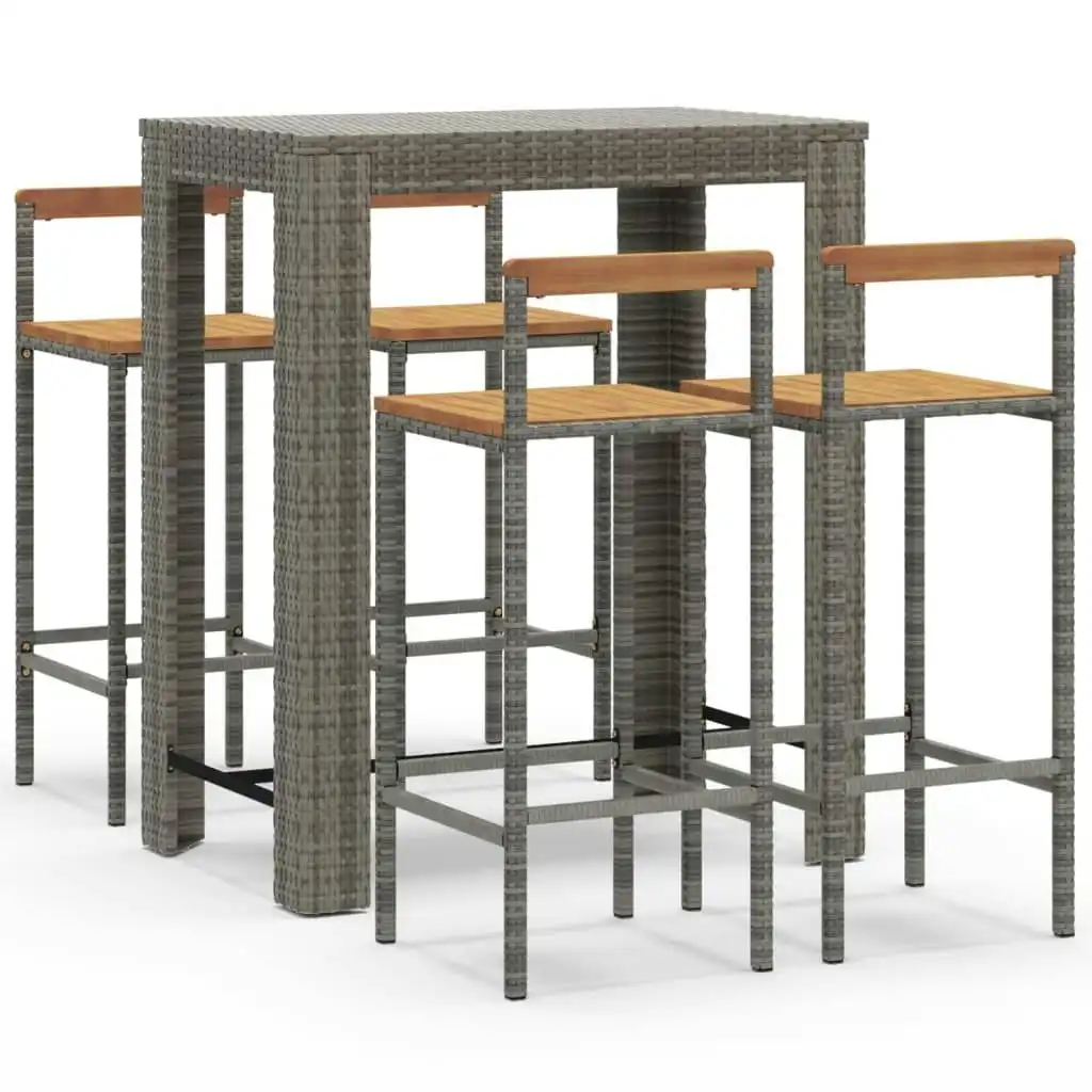 5 Piece Garden Bar Set Grey Poly Rattan&Solid Wood Acacia 3187713