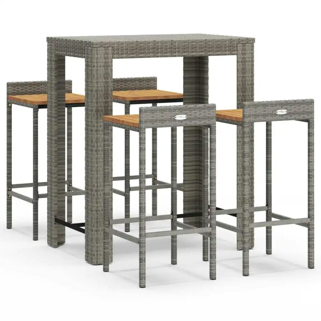 5 Piece Garden Bar Set Grey Poly Rattan&Solid Wood Acacia 3187709